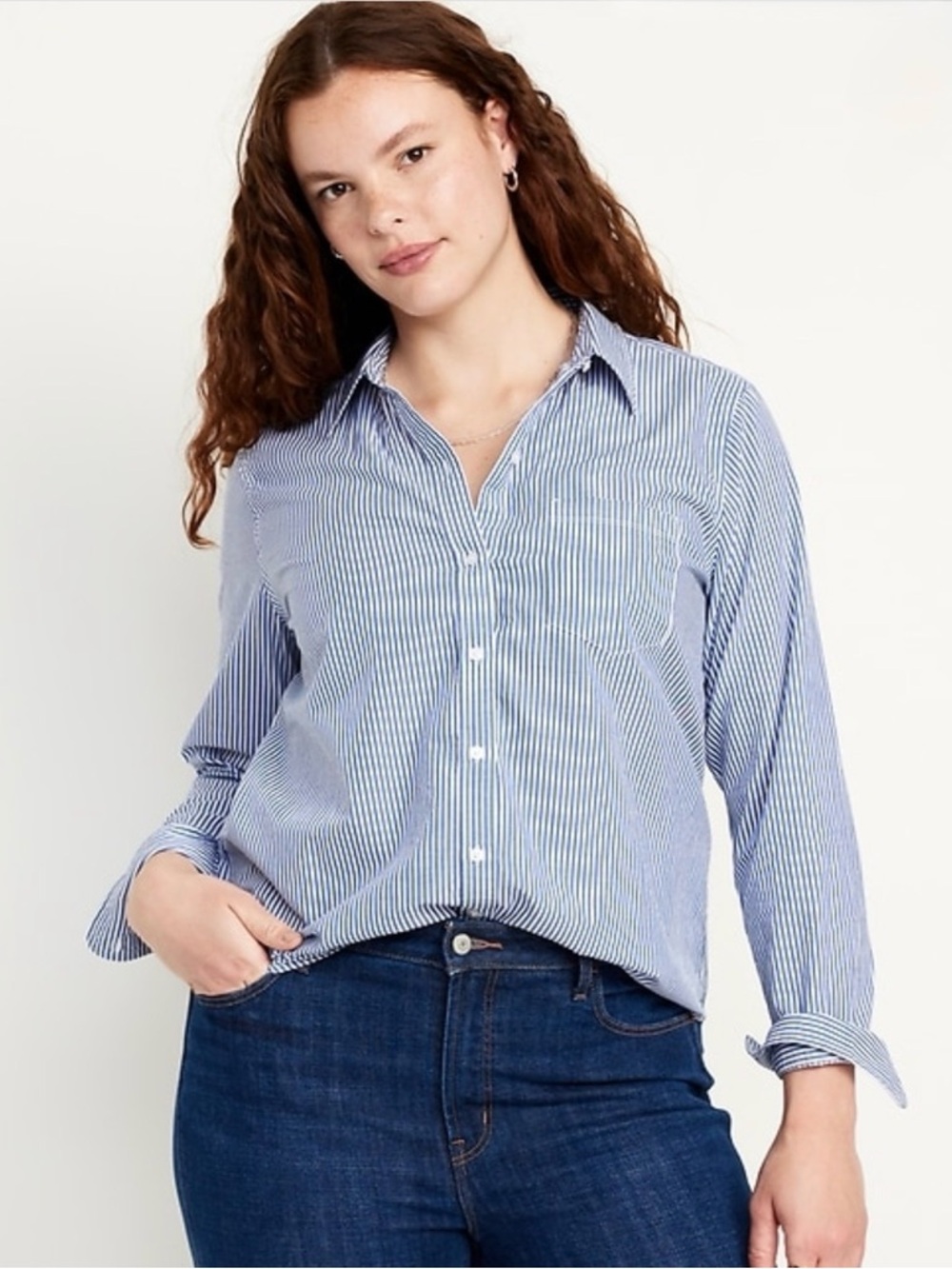 Old Navy Blue and White Striped Button-Down Shirt size L